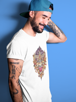 Load image into Gallery viewer, DAWN White T-shirt with Monkey God Print Side View
